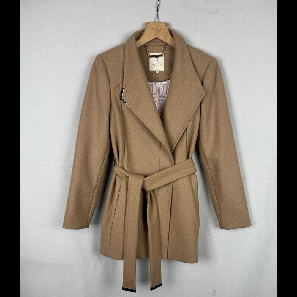 Ted Baker Drytaa Wool Short Wrap Coat Beige Size 0 Ted, 2 US